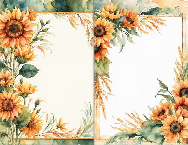Journal Spreads: 60 Open Book Planner Pages - Watercolor Sunflowers - Commercial Use — image 20
