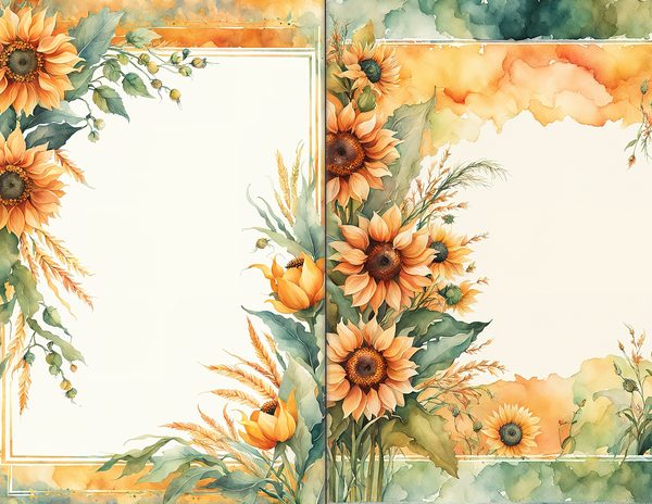 Journal Spreads: 60 Open Book Planner Pages - Watercolor Sunflowers - Commercial Use — image 25