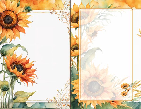 Journal Spreads: 60 Open Book Planner Pages - Watercolor Sunflowers - Commercial Use — image 28