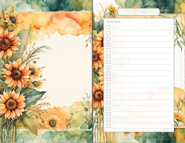 Journal Spreads: 60 Open Book Planner Pages - Watercolor Sunflowers - Commercial Use — image 29
