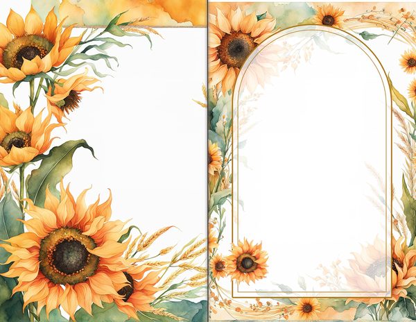 Journal Spreads: 60 Open Book Planner Pages - Watercolor Sunflowers - Commercial Use — image 32