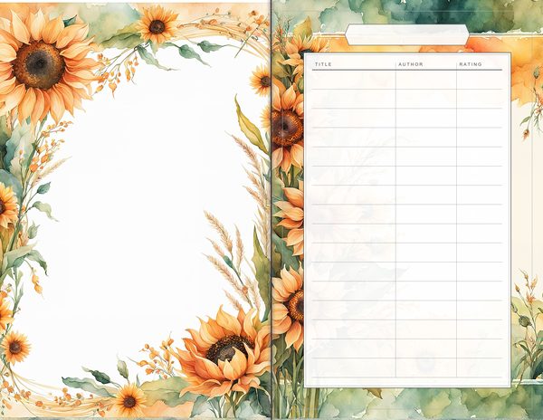 Journal Spreads: 60 Open Book Planner Pages - Watercolor Sunflowers - Commercial Use — image 33