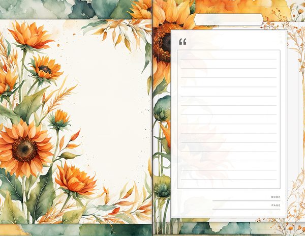 Journal Spreads: 60 Open Book Planner Pages - Watercolor Sunflowers - Commercial Use — image 40