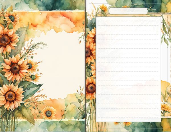 Journal Spreads: 60 Open Book Planner Pages - Watercolor Sunflowers - Commercial Use — image 47