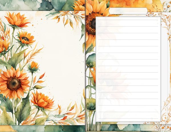 Journal Spreads: 60 Open Book Planner Pages - Watercolor Sunflowers - Commercial Use — image 53