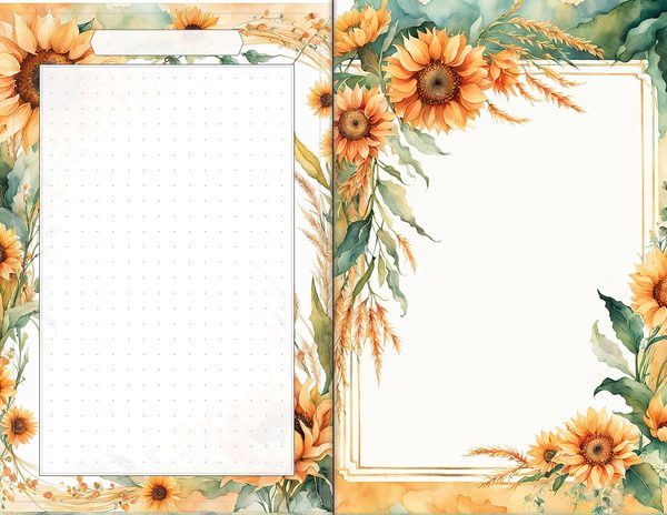 Journal Spreads: 60 Open Book Planner Pages - Watercolor Sunflowers - Commercial Use — image 55