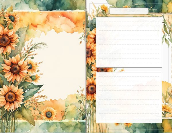 Journal Spreads: 60 Open Book Planner Pages - Watercolor Sunflowers - Commercial Use — image 56