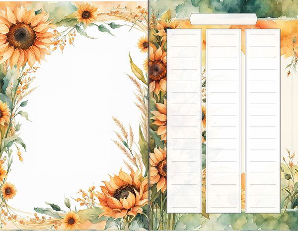Journal Spreads: 60 Open Book Planner Pages - Watercolor Sunflowers - Commercial Use — image 57