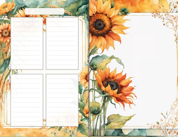 Journal Spreads: 60 Open Book Planner Pages - Watercolor Sunflowers - Commercial Use — image 58