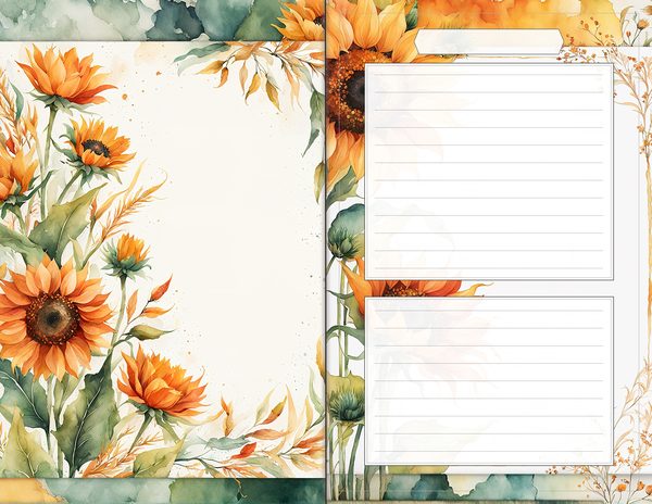 Journal Spreads: 60 Open Book Planner Pages - Watercolor Sunflowers - Commercial Use — image 59