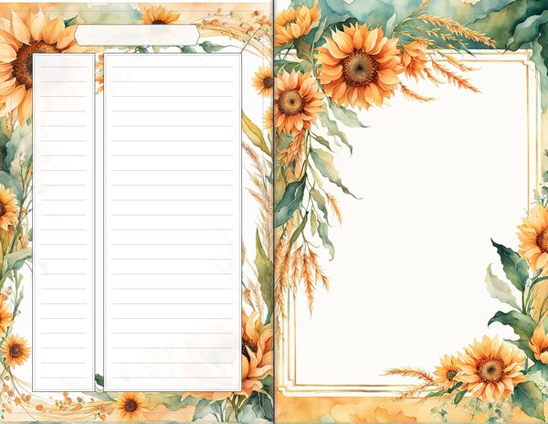 Journal Spreads: 60 Open Book Planner Pages - Watercolor Sunflowers - Commercial Use — image 60
