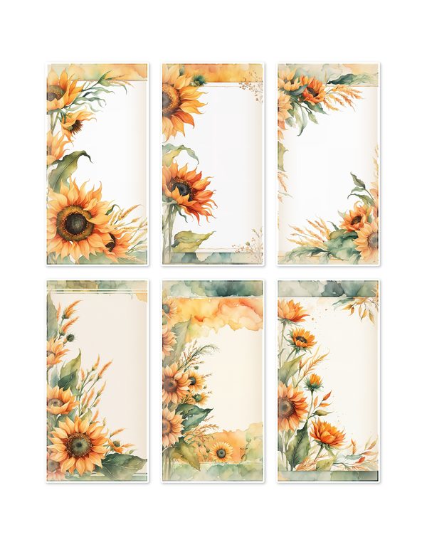 Ephemera Kit: 90 Printable Cards, Tags and Word Strips - Watercolor Sunflowers - Commercial Use — image 1