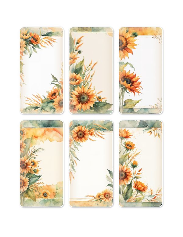 Ephemera Kit: 90 Printable Cards, Tags and Word Strips - Watercolor Sunflowers - Commercial Use — image 2