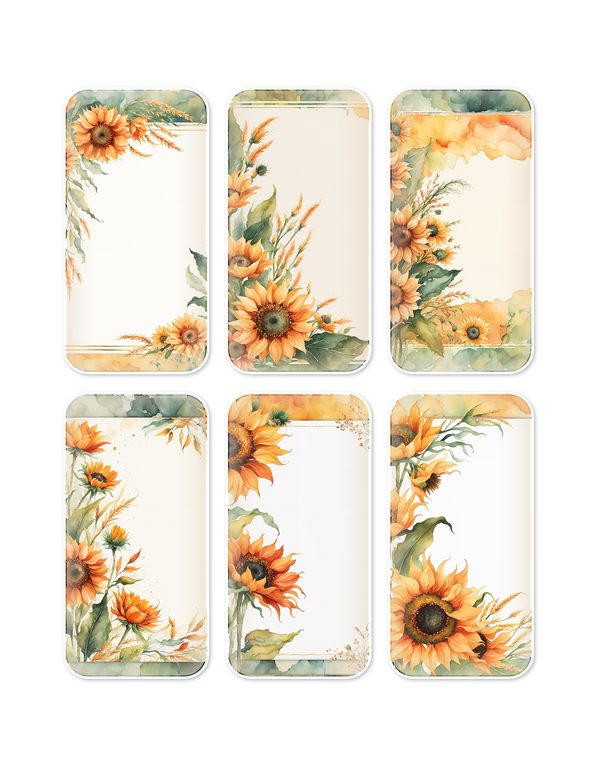 Ephemera Kit: 90 Printable Cards, Tags and Word Strips - Watercolor Sunflowers - Commercial Use — image 3