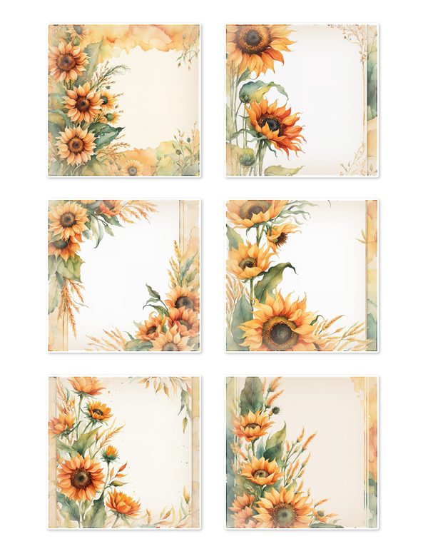 Ephemera Kit: 90 Printable Cards, Tags and Word Strips - Watercolor Sunflowers - Commercial Use — image 4