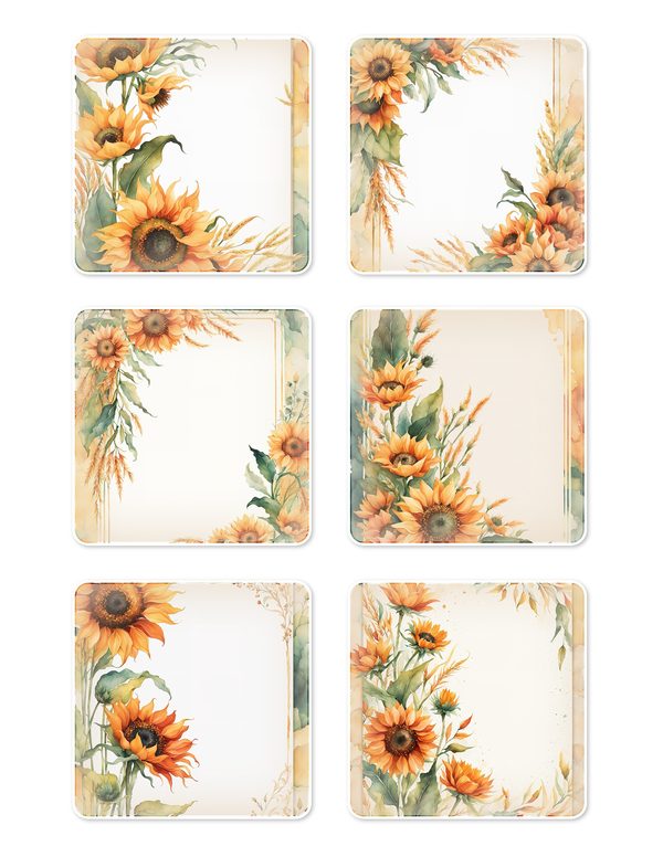 Ephemera Kit: 90 Printable Cards, Tags and Word Strips - Watercolor Sunflowers - Commercial Use — image 5
