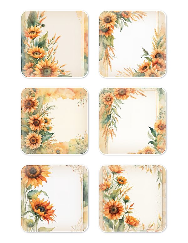 Ephemera Kit: 90 Printable Cards, Tags and Word Strips - Watercolor Sunflowers - Commercial Use — image 6