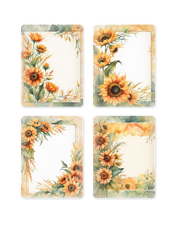 Ephemera Kit: 90 Printable Cards, Tags and Word Strips - Watercolor Sunflowers - Commercial Use — image 8