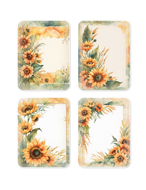 Ephemera Kit: 90 Printable Cards, Tags and Word Strips - Watercolor Sunflowers - Commercial Use — image 9