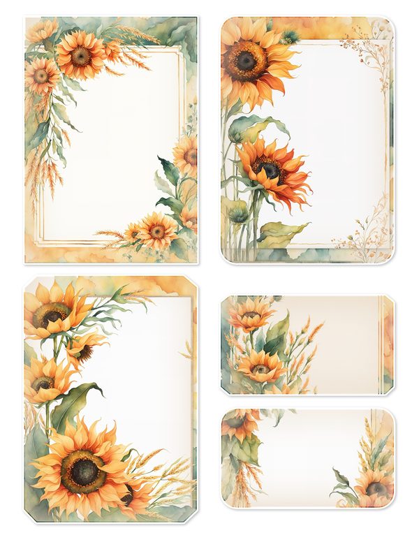 Ephemera Kit: 90 Printable Cards, Tags and Word Strips - Watercolor Sunflowers - Commercial Use — image 22