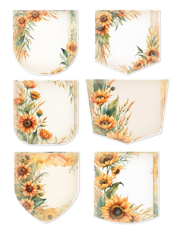 Ephemera Kit: 90 Printable Cards, Tags and Word Strips - Watercolor Sunflowers - Commercial Use — image 23