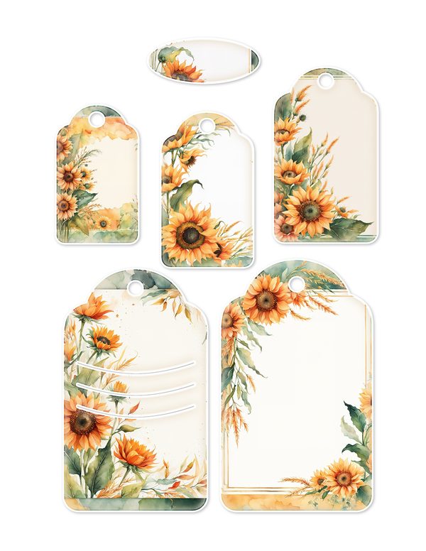 Ephemera Kit: 90 Printable Cards, Tags and Word Strips - Watercolor Sunflowers - Commercial Use — image 24