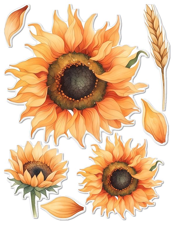 Ephemera Kit: 90 Printable Cards, Tags and Word Strips - Watercolor Sunflowers - Commercial Use — image 49