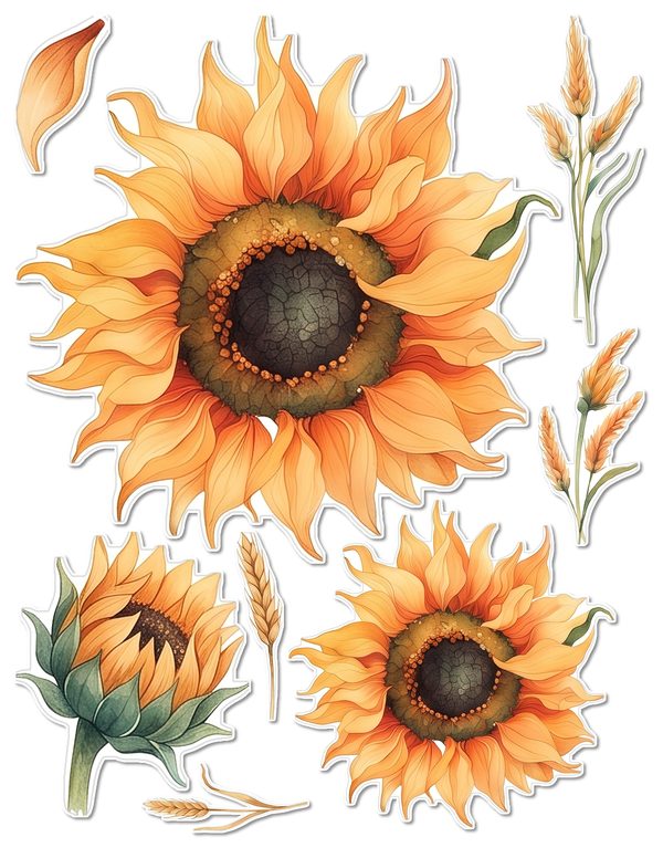 Ephemera Kit: 90 Printable Cards, Tags and Word Strips - Watercolor Sunflowers - Commercial Use — image 50
