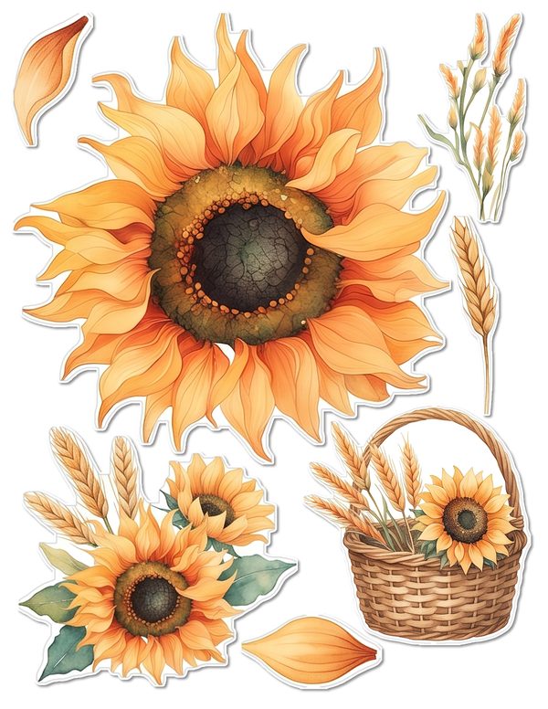 Ephemera Kit: 90 Printable Cards, Tags and Word Strips - Watercolor Sunflowers - Commercial Use — image 51