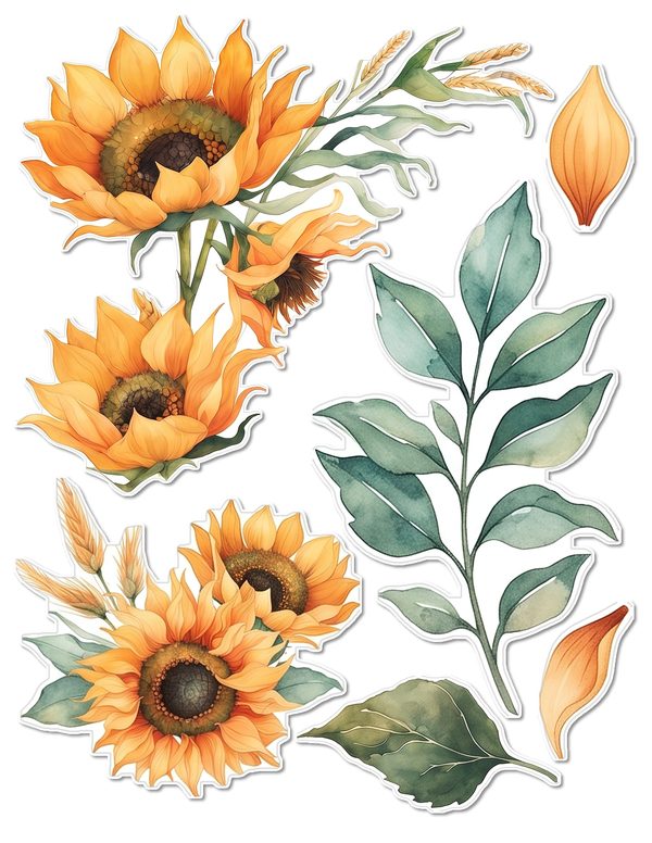 Ephemera Kit: 90 Printable Cards, Tags and Word Strips - Watercolor Sunflowers - Commercial Use — image 52