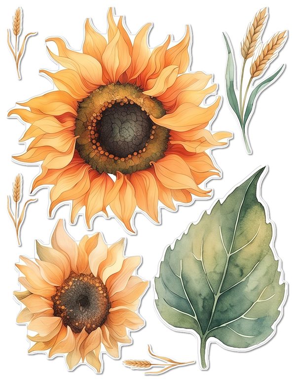 Ephemera Kit: 90 Printable Cards, Tags and Word Strips - Watercolor Sunflowers - Commercial Use — image 53