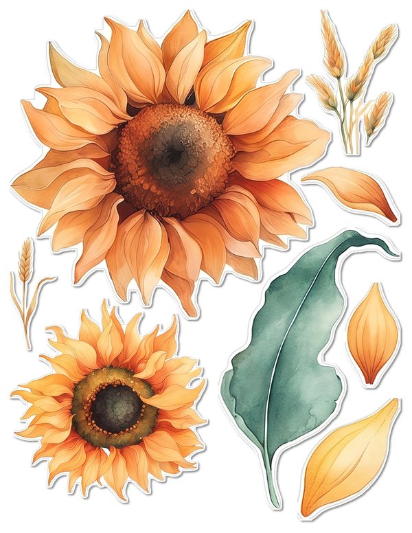 Ephemera Kit: 90 Printable Cards, Tags and Word Strips - Watercolor Sunflowers - Commercial Use — image 54