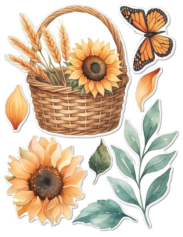 Ephemera Kit: 90 Printable Cards, Tags and Word Strips - Watercolor Sunflowers - Commercial Use — image 55