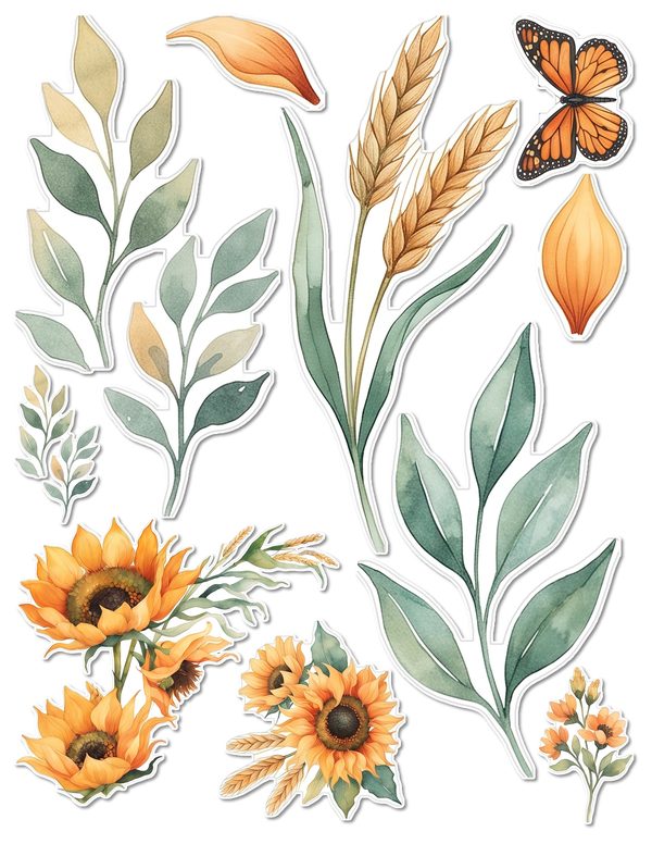 Ephemera Kit: 90 Printable Cards, Tags and Word Strips - Watercolor Sunflowers - Commercial Use — image 57