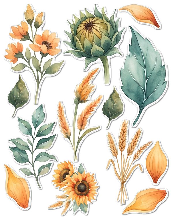 Ephemera Kit: 90 Printable Cards, Tags and Word Strips - Watercolor Sunflowers - Commercial Use — image 59