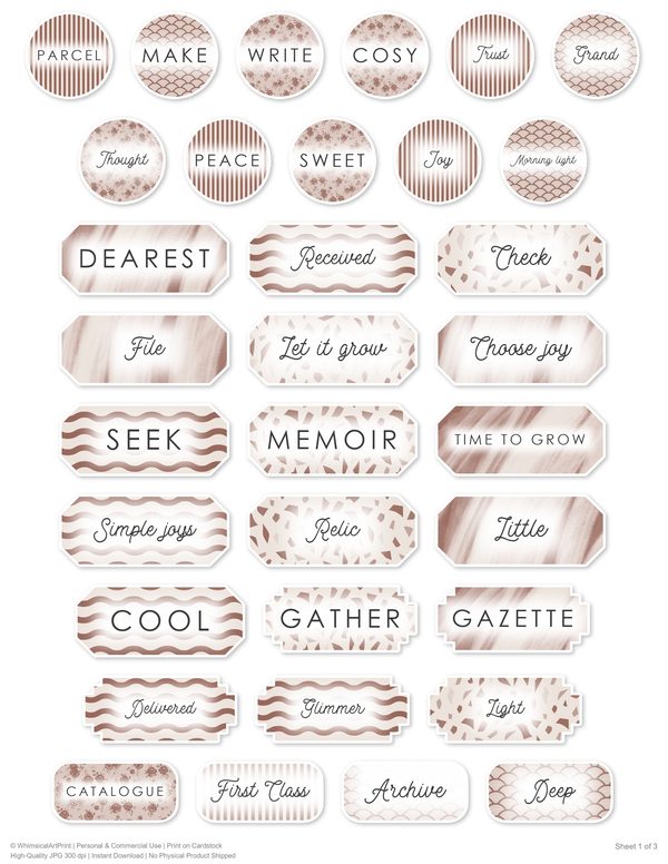 Ephemera Kit: 90 Printable Cards, Tags and Word Strips - Watercolor Sunflowers - Commercial Use — image 69