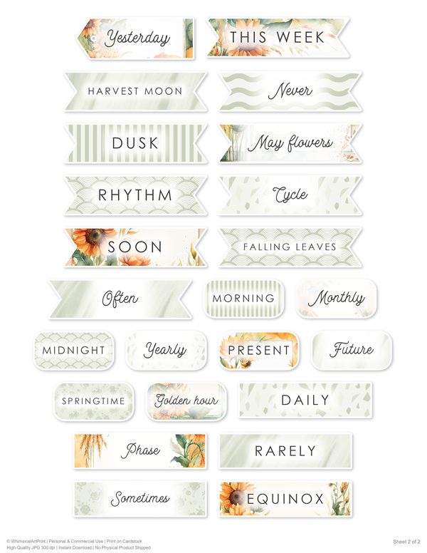 Ephemera Kit: 90 Printable Cards, Tags and Word Strips - Watercolor Sunflowers - Commercial Use — image 80