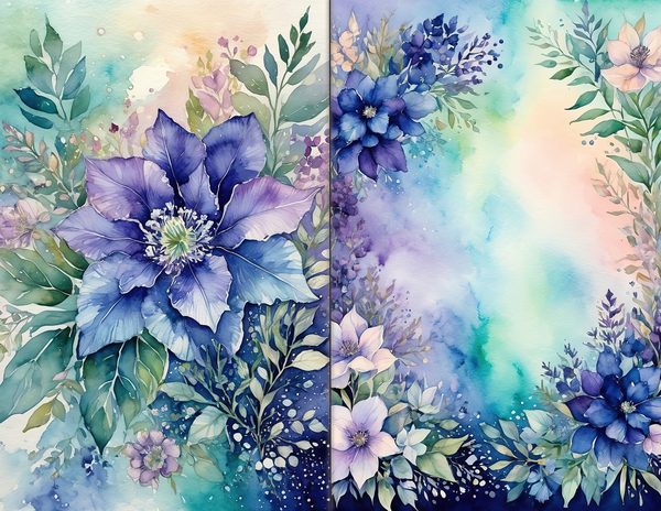 Journal Spreads: 60 Open Book Planner Pages - Watercolor Delphiniums - Commercial Use — image 15