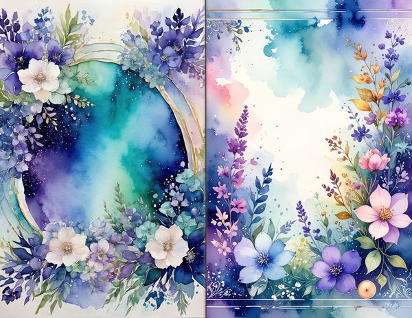 Journal Spreads: 60 Open Book Planner Pages - Watercolor Delphiniums - Commercial Use — image 20