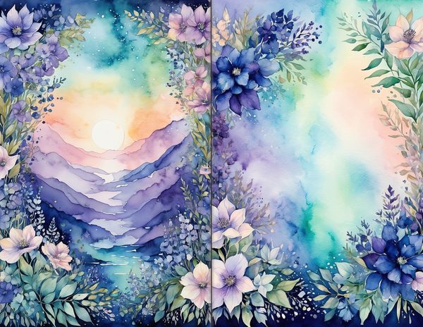 Journal Spreads: 60 Open Book Planner Pages - Watercolor Delphiniums - Commercial Use — image 25
