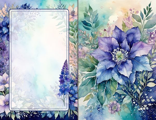 Journal Spreads: 60 Open Book Planner Pages - Watercolor Delphiniums - Commercial Use — image 37