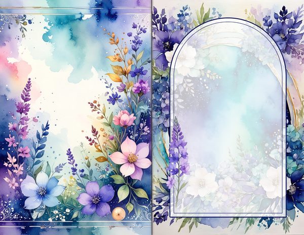 Journal Spreads: 60 Open Book Planner Pages - Watercolor Delphiniums - Commercial Use — image 41