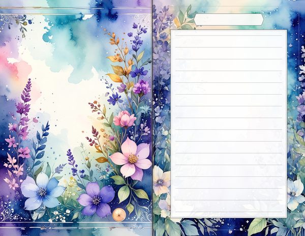 Journal Spreads: 60 Open Book Planner Pages - Watercolor Delphiniums - Commercial Use — image 53