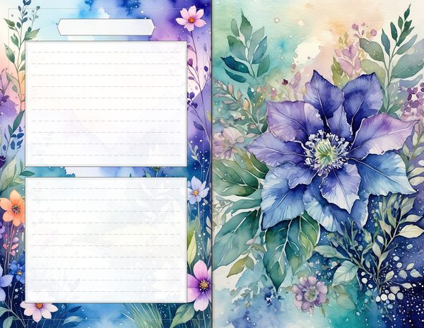 Journal Spreads: 60 Open Book Planner Pages - Watercolor Delphiniums - Commercial Use — image 56