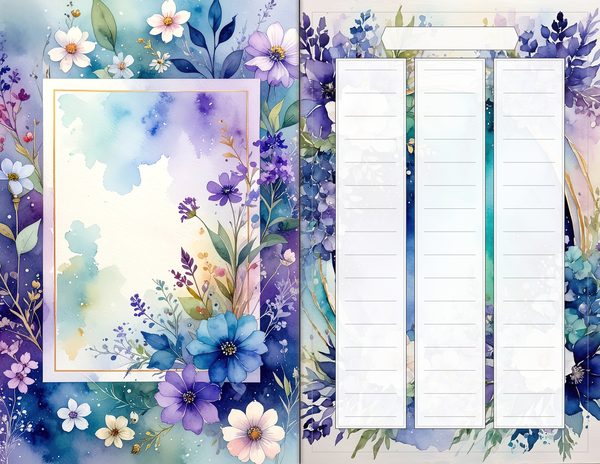 Journal Spreads: 60 Open Book Planner Pages - Watercolor Delphiniums - Commercial Use — image 57