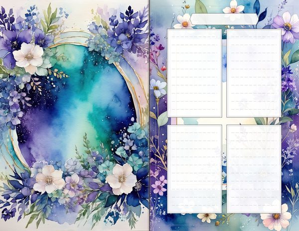Journal Spreads: 60 Open Book Planner Pages - Watercolor Delphiniums - Commercial Use — image 58