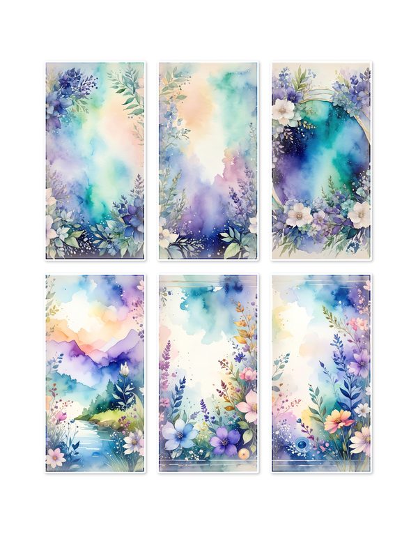 Ephemera Kit: 96 Printable Cards, Tags and Word Strips - Watercolor Delphiniums - Commercial Use — image 1