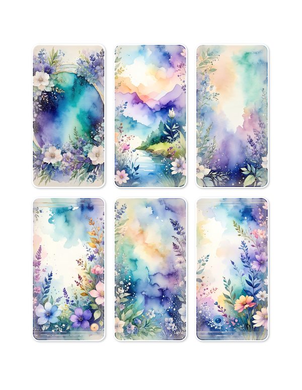 Ephemera Kit: 96 Printable Cards, Tags and Word Strips - Watercolor Delphiniums - Commercial Use — image 2