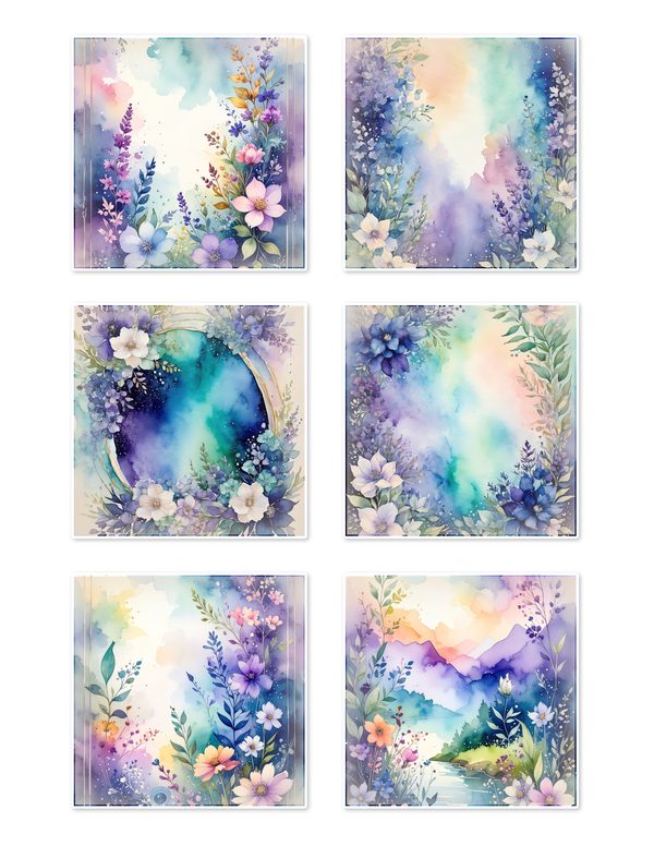 Ephemera Kit: 96 Printable Cards, Tags and Word Strips - Watercolor Delphiniums - Commercial Use — image 4