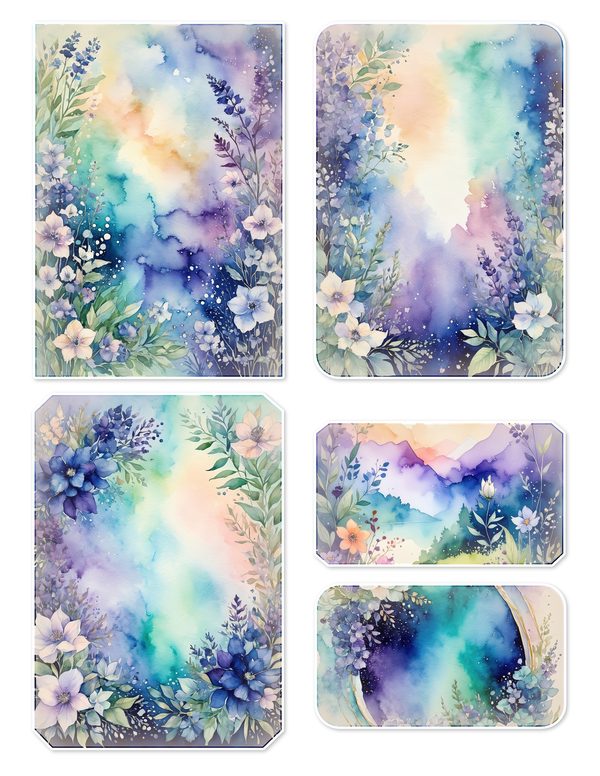 Ephemera Kit: 96 Printable Cards, Tags and Word Strips - Watercolor Delphiniums - Commercial Use — image 22